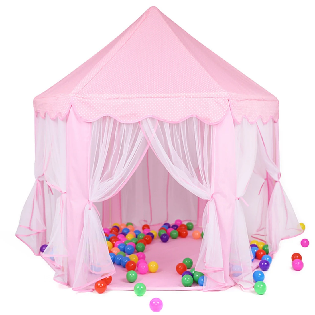 

New Arrival 1 Pcs Indoor And Outdoor Tulle Hex Game Tent Castle Play House Tent For Children Running Games For Kids- Pink/Blue