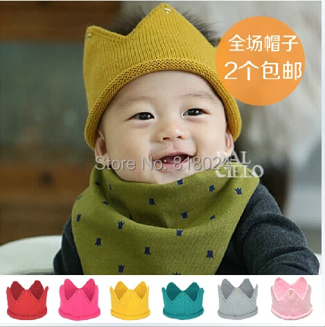 Wholesale 5pcs/lot Newborn Baby Girl Boy Knitting Cap Crown Style Baby Hat Handmade Crochet Photography Props Hats 6 Colors shocking show newborn baby girl boy infant toddler knitting wool crochet hat soft hat cap