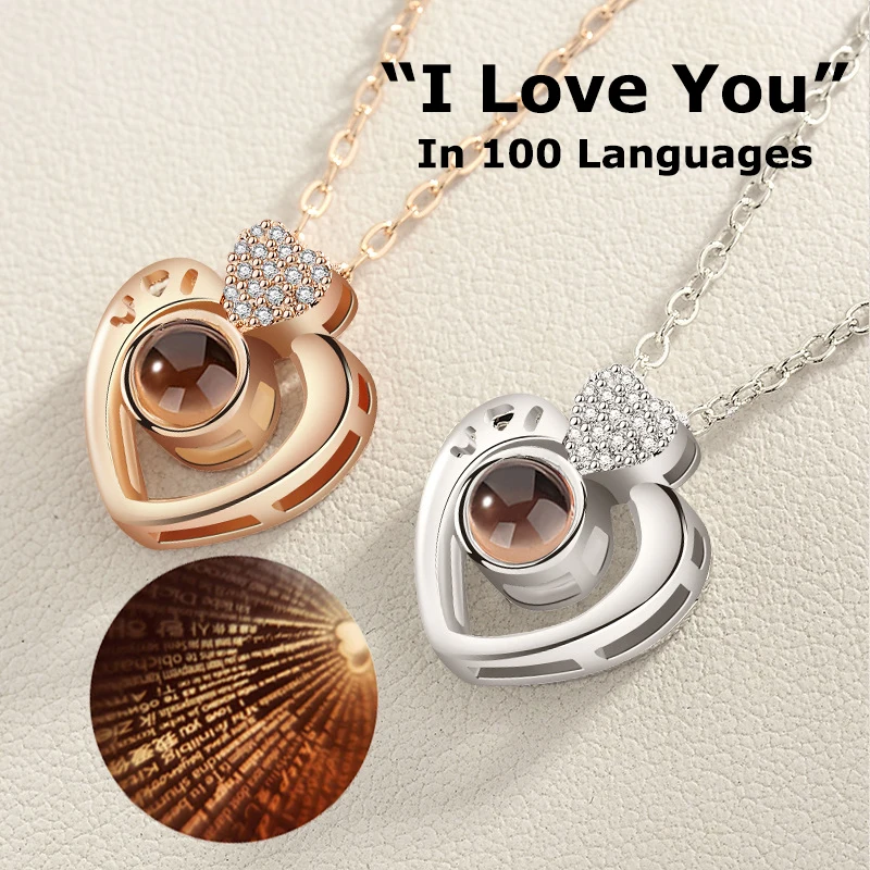 

2018 New 100 Languages I Love You Projection Pendant Necklace For Women Wedding Necklace Choker Gift for Lovers Fasion Jewellery