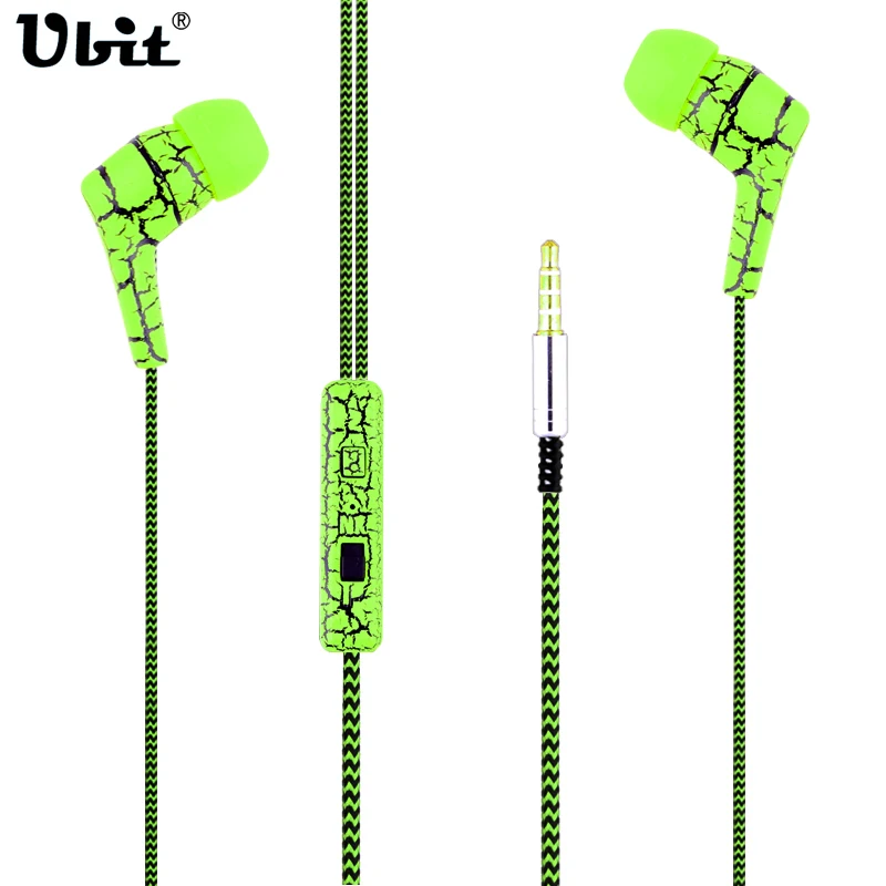 Ubit In-Ear Earphone With MIC Noise Lsolating 1.1M Reflective Fiber Cloth Line Crack Design Metal 3.5mm Stereo Music Earphones