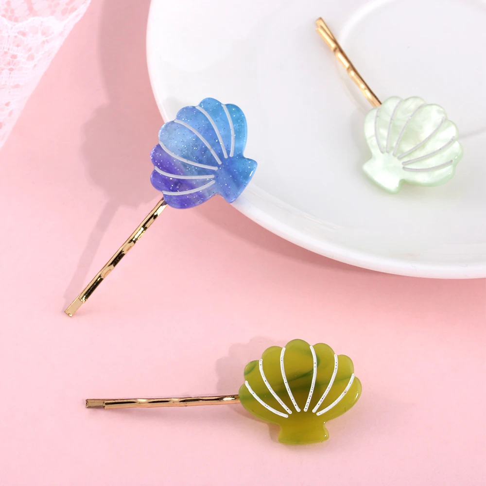 

Retro Sweet Style Women Cute Metal Hair Clip Girls Shell Stone Barrettes Hair Comb Acetic Acid Hairpins Hair Accesories
