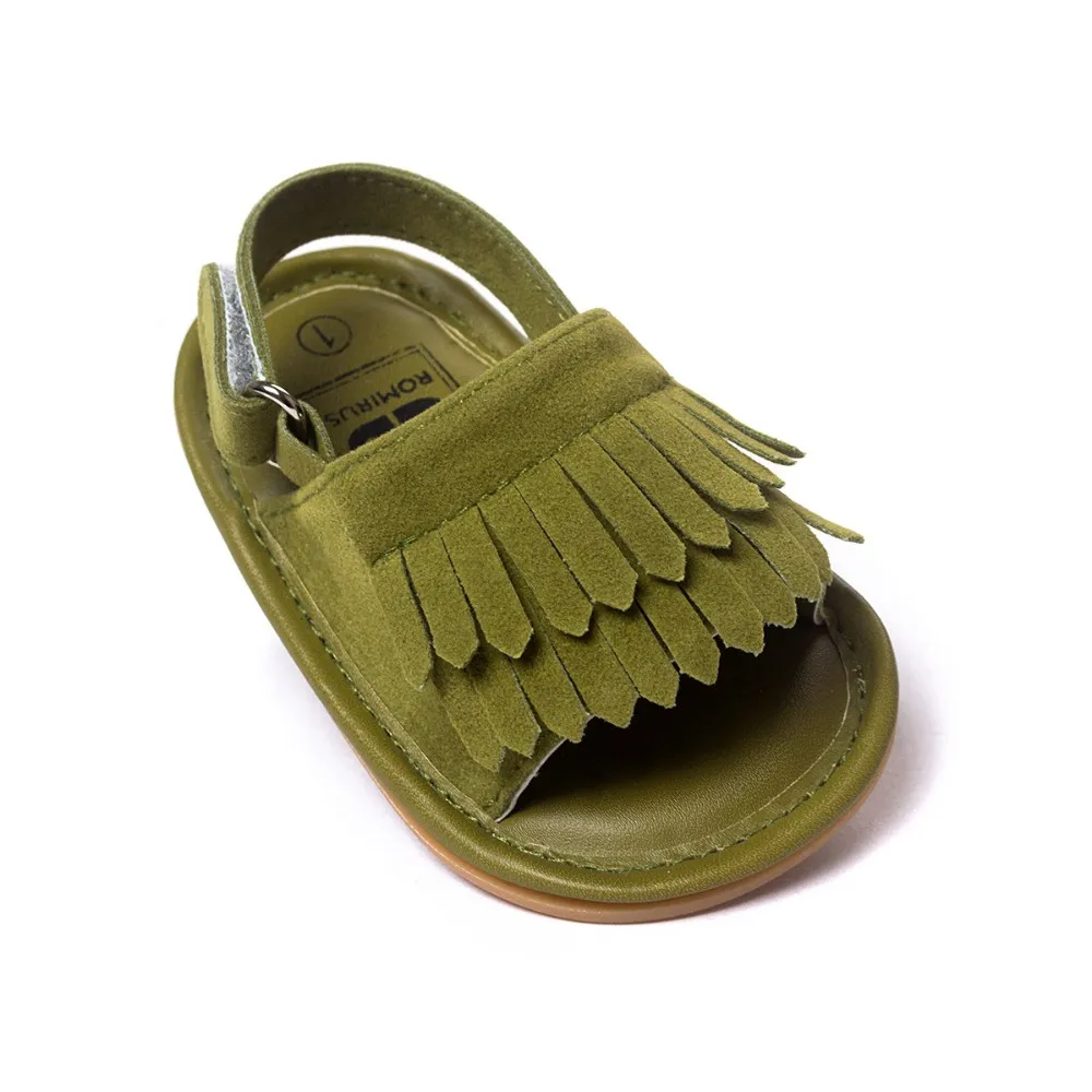 Сандалии с кисточками для маленьких девочек и мальчиков мягкая детская обувь для малышей Детские сандалии детские Мокасины детская обувь для девочек - Цвет: green
