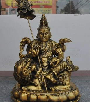 

Tibet Buddhism Fane Brass Ride Lion Mahakala Yellow Jambhala God Buddha Statue