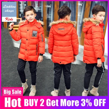 

Children's Winter Down Jacket For Boy Teenage Fur Coat Kids 2019 New Winter Keep Warm Clothing Thicker Cotton Hooded Outerwear
