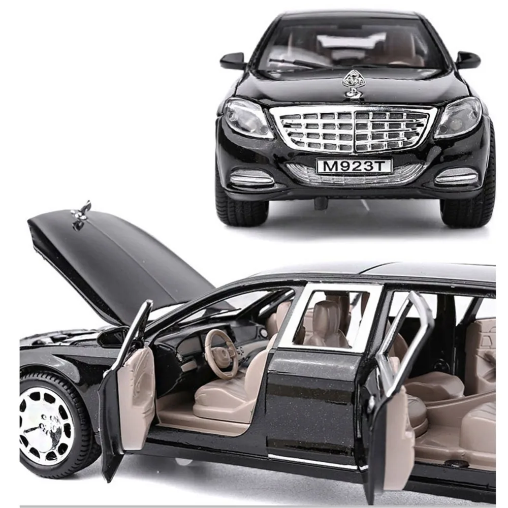 Реалистичный изысканный 1/24 Maybach S600 pullman металлический литой под давлением сплав модель Автомобильный светильник и звук вытяжной автомобиль коллекционная игрушка подарок