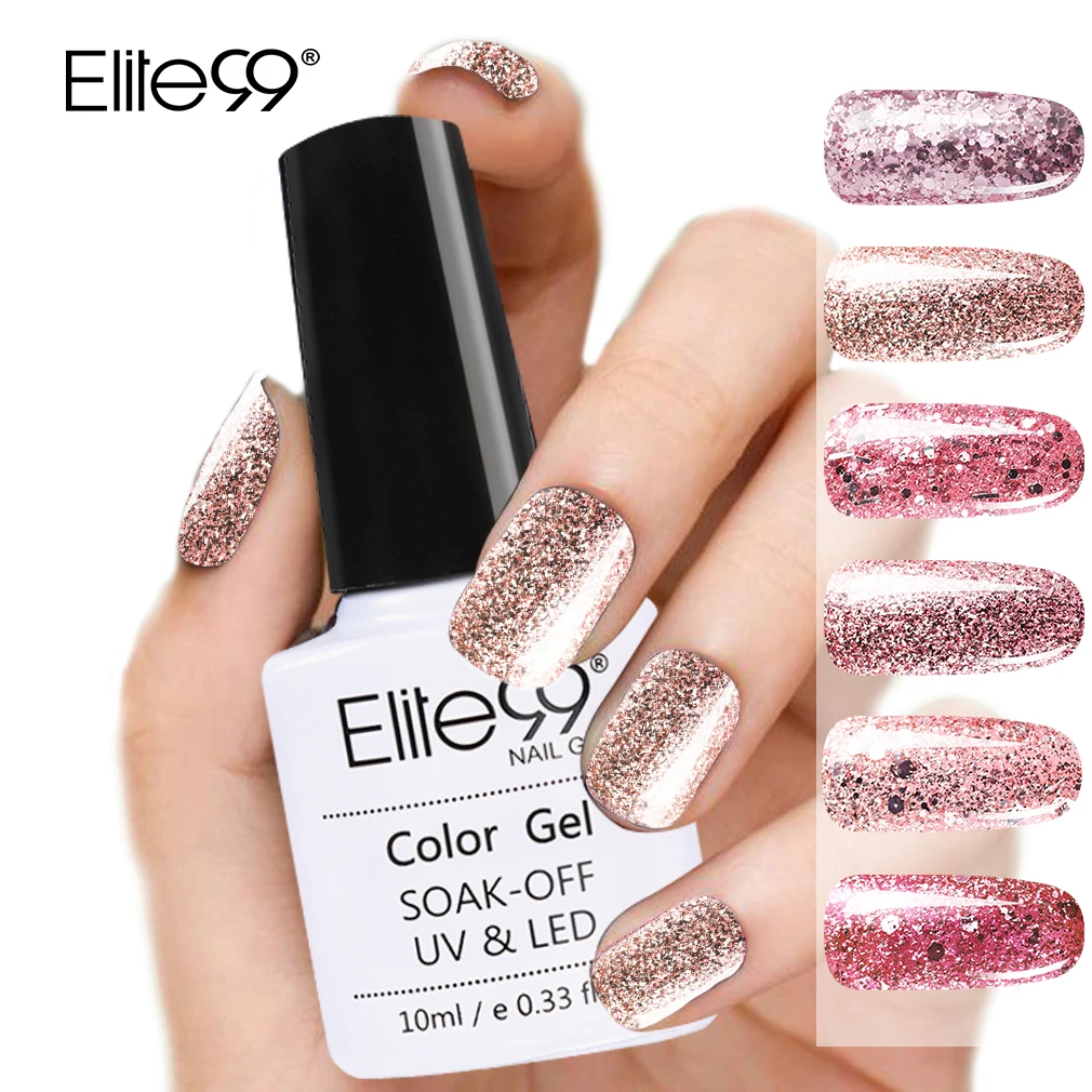  Elite99 10ml Rose Gold UV Gel Nail Polish Glitter Sequins Nail Gel Polish Nude Color Gel Varnish So