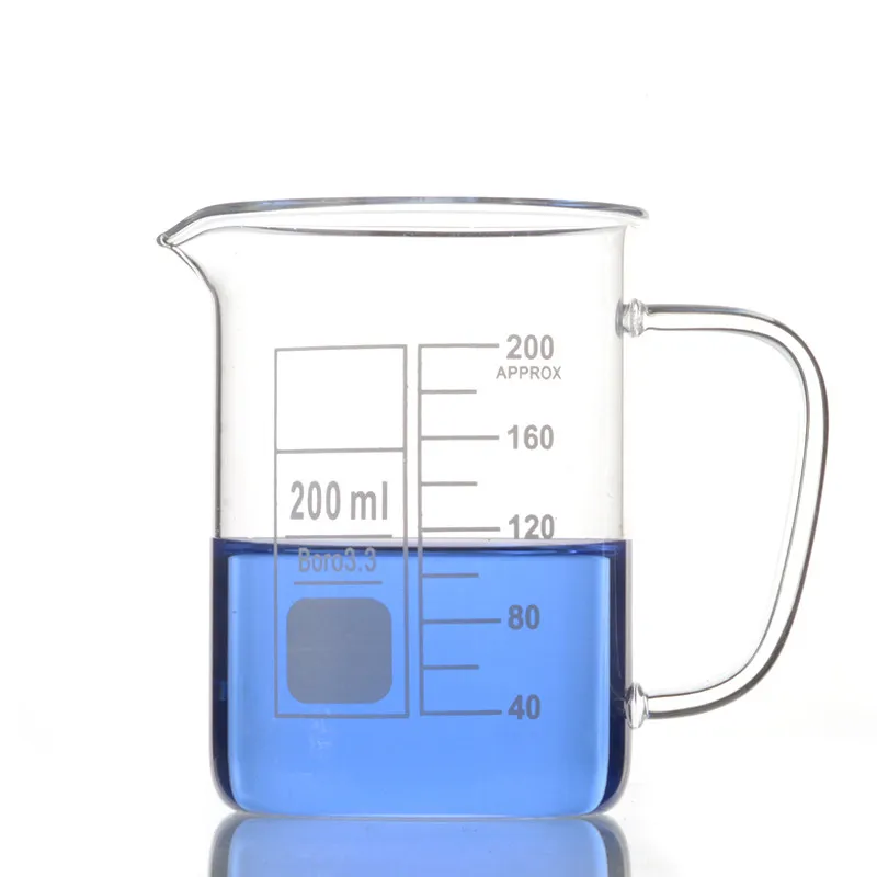 200 мл Стекло Пробирки лабораторные чашку с ручкой 3.3 боросиликатного Стекло лаборатории Стекло ware ясно и толщиной Pack 2, все Размеры