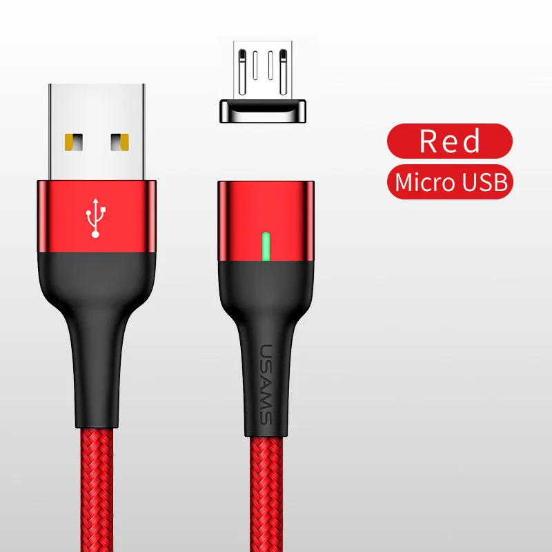 USAMS Магнитный Micro USB кабель зарядное устройство для samsung Xiaomi, быстрая зарядка магнит зарядный провод шнур Кабели для мобильных телефонов - Цвет: Red for Micro