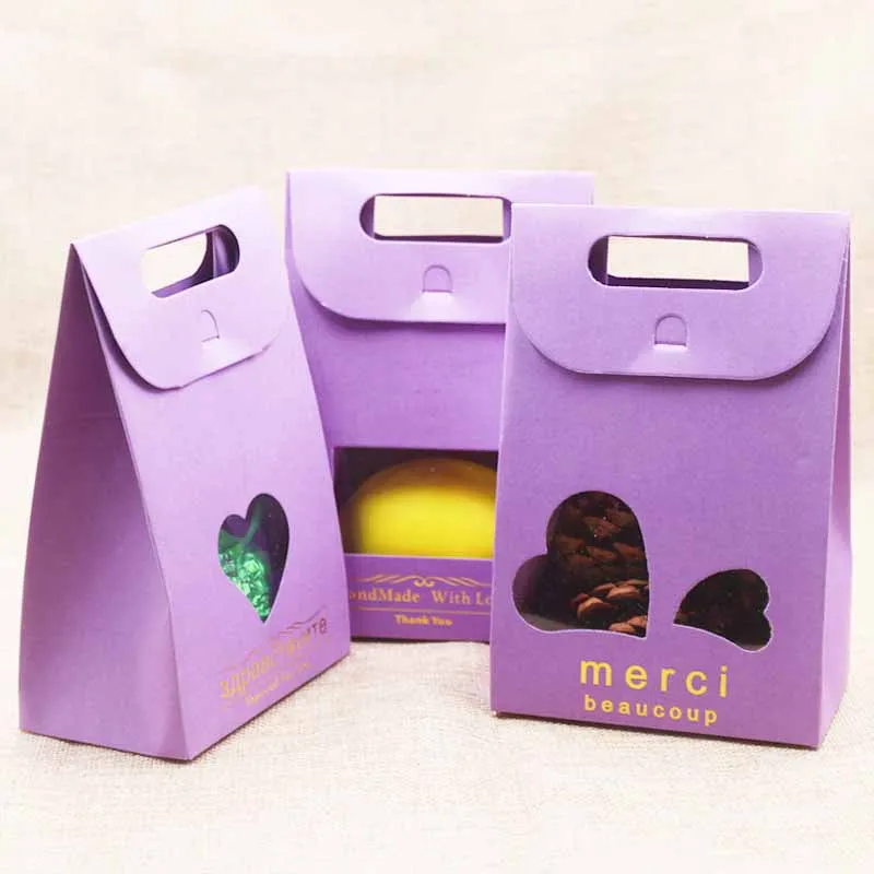 

Feiluan5pcs multi style Handmade gift handle box w/window.Gold foil Russia/ French thank you "Merci"gifts window bag package