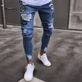 Delik işlemeli kot ince erkek pantolon yeni 2019 erkek rahat ince yaz Denim pantolon klasik Cowboys genç adam siyah mavi|Kot Pant.| -