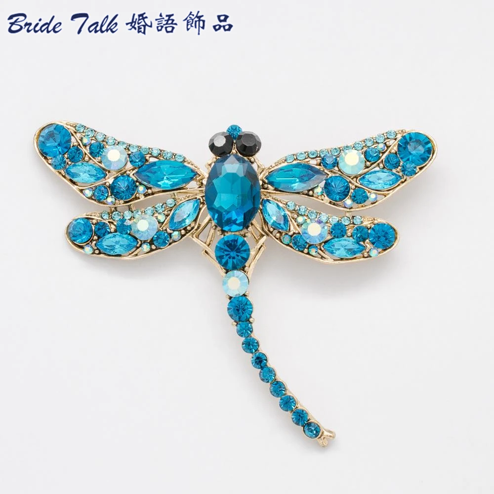 Women Retro Dragonfly Insect Brooch Pin Rhinestone Crystal Silver Tone