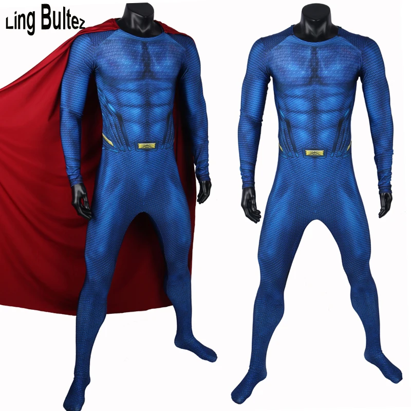 

Ling Bultez High Quality No Logo Muscle Shade Superman Costume New Superman Cosplay Costume With Cape Man Of Steel Superman Suit