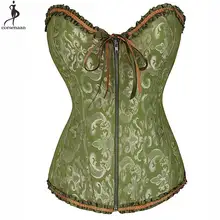 Zipper Corset Jacquard Floral Corsets Sexy Overbust Boned Bustier Gothic Korsett For Women Lace Up Gorset Mujer Plus Size Korset plus size vintage jacquard zipper corset
