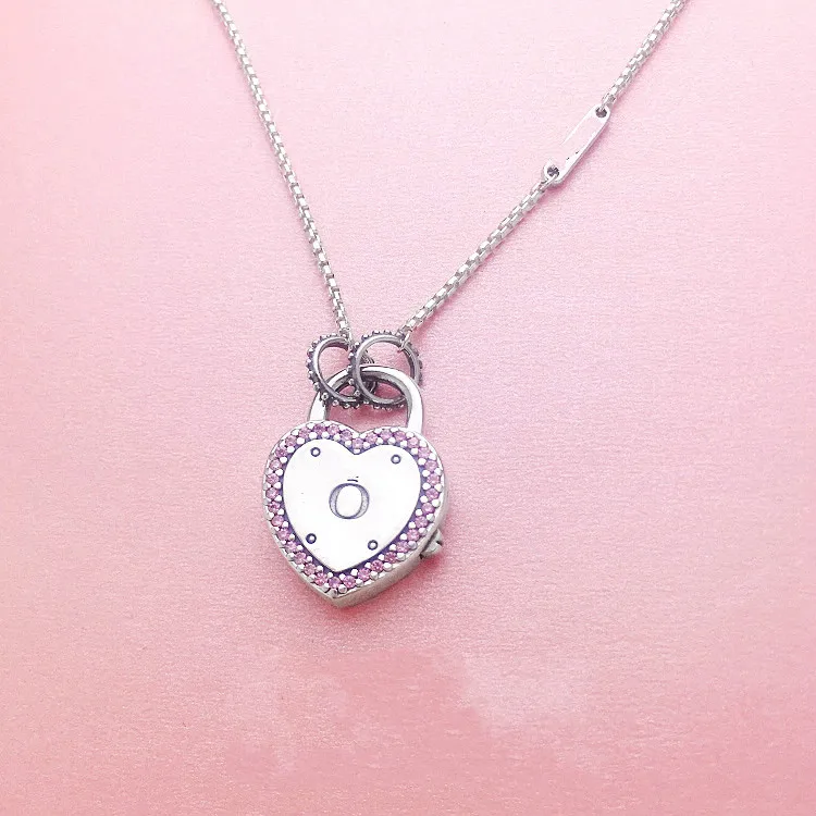 

925 Silver Love Heart Pan Necklace For Women Lock Your Promise Necklace Valentine Choker Signature Jewelry