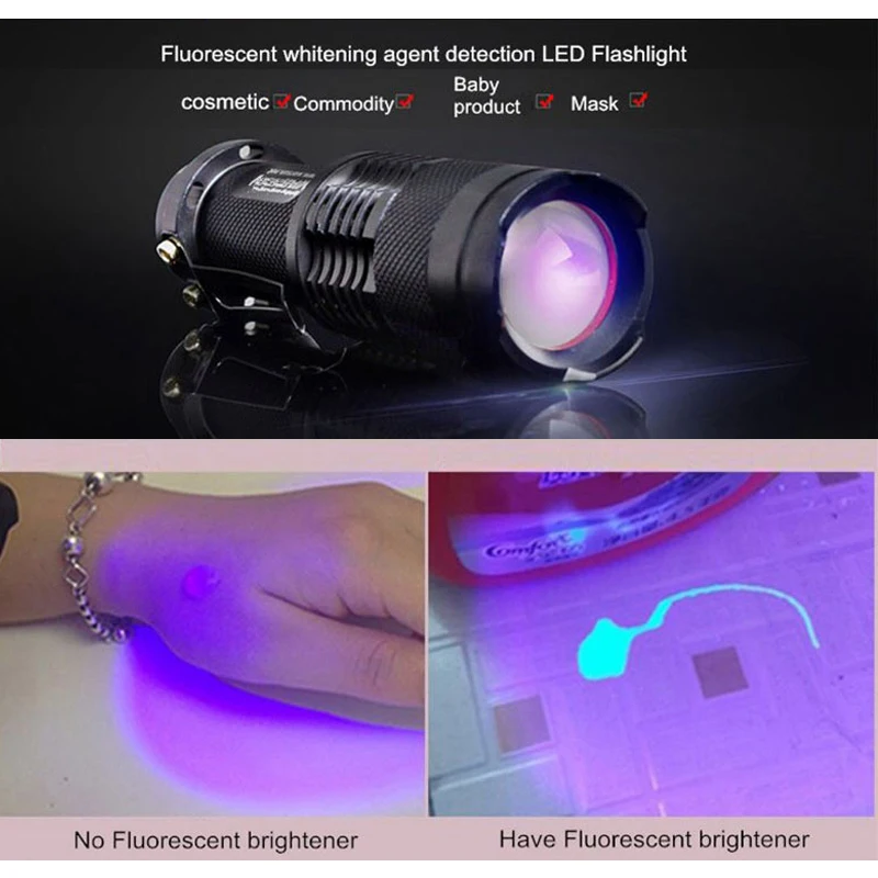 Ультрафиолетовый светильник с УФ-вспышкой, мини-светильник с функцией зума, УФ-черный светильник, детектор пятен в моче, детектор пятен в виде скорпиона, батарея AA/14500