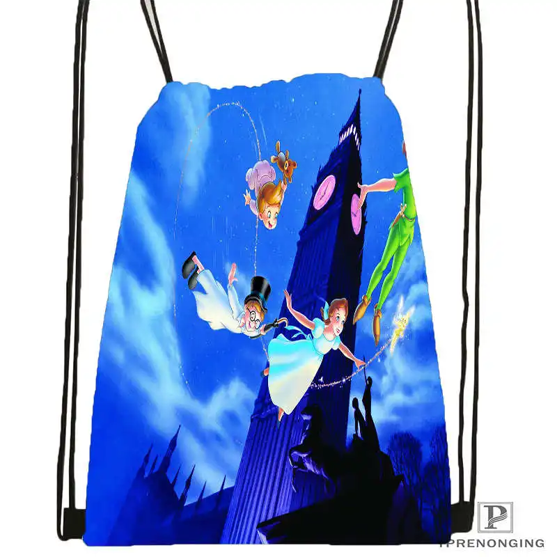 Custom Peter Pan Movie Drawstring Backpack Bag for Man Woman Cute Daypack Kids Satchel Black Back