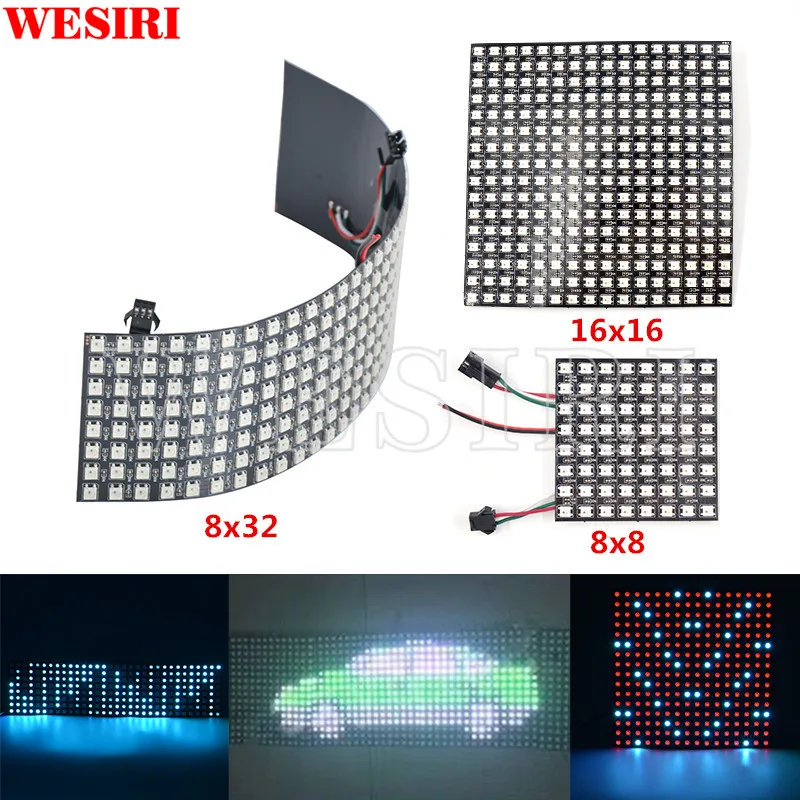 Индивидуально Адресуемая цифровая Гибкая Светодиодная панель WESIRI 8x8 16x16 8x32 SK6812