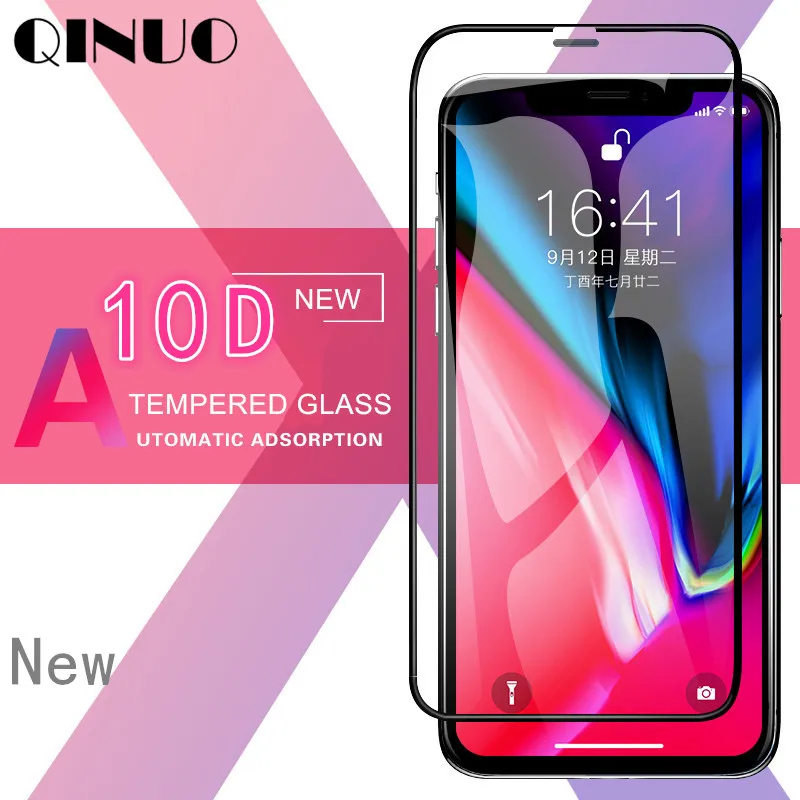 

QINUO 10D Clear Screen Protector for iPhoneXS Max XR Tempered glass For iPhone 6 6S 7 8 Plus Protective Film Scratchproof Shield