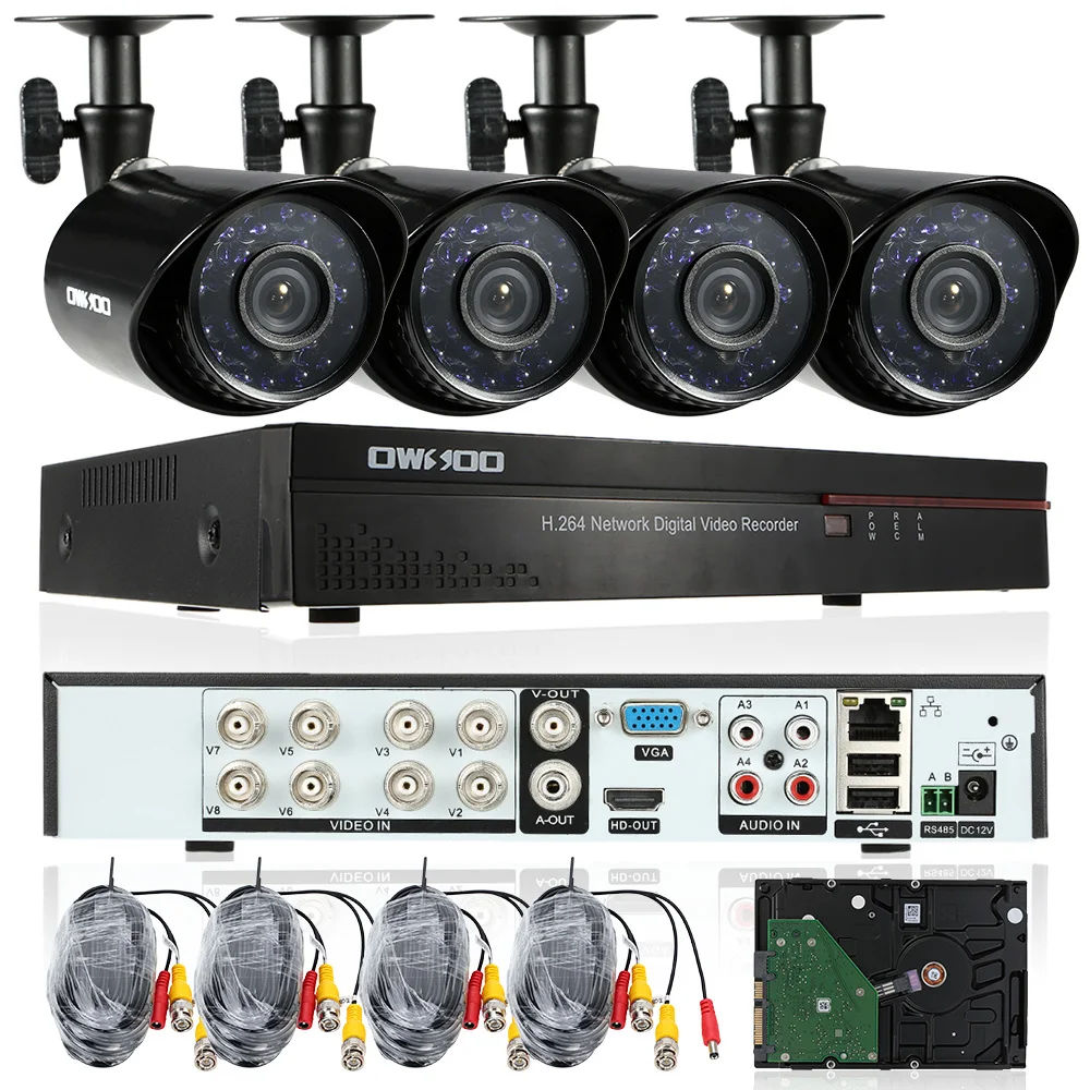Owsoo 8ch полный 960 h/D1 DVR plug and play 4 шт. 800TVL Водонепроницаемый видеонаблюдения Камера Системы открытый С 1 ТБ HDD Ночное видение