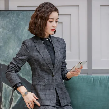 

High Quality Fabric Formal Blazers and Jackets Coat Fashion Plaid OL Styles Blazers Ladies Business Outwear Tops Clothes