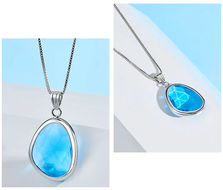 Mytys прозрачный Океанский синий ювелирный набор для женщин Модный Большой Стеклянный каменный кулон ожерелье серьги CN517