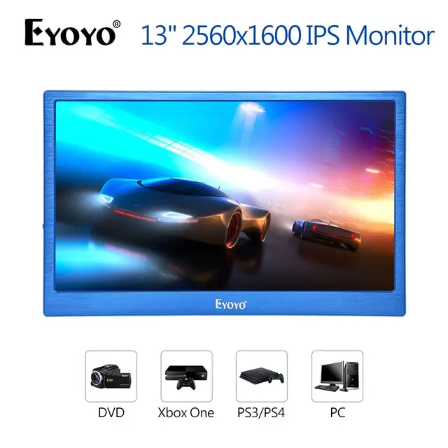 EYOYO 13″ 2K 2560×1600 1080P Display IPS Gaming Monitor Dual HD Input Built-in Speakers For PC DVD PS2 PS3 PS4 Xbox One Xbox360