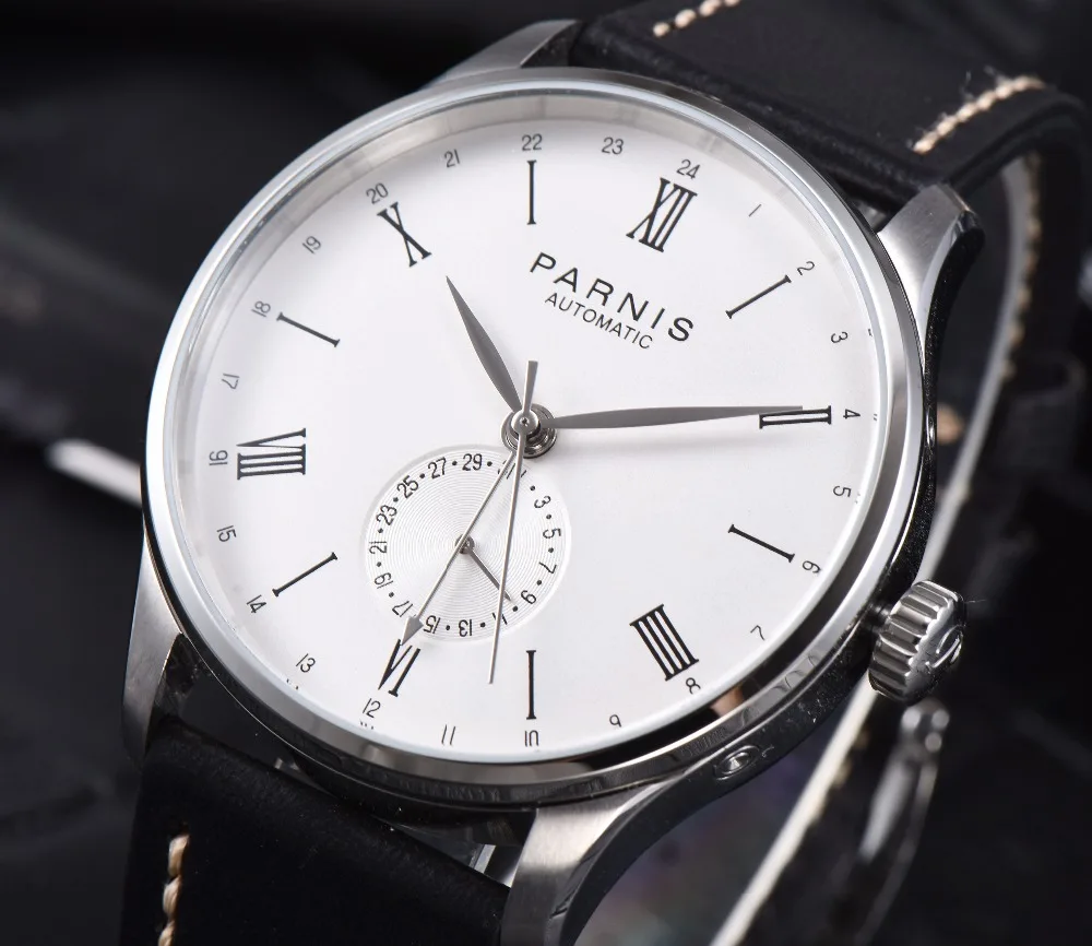 

41.5mm Announced Parnis Mechanical Watches Automatic Top Brand Watch Men GMT Bussiness Classic Leather Waterproof Male Reloj