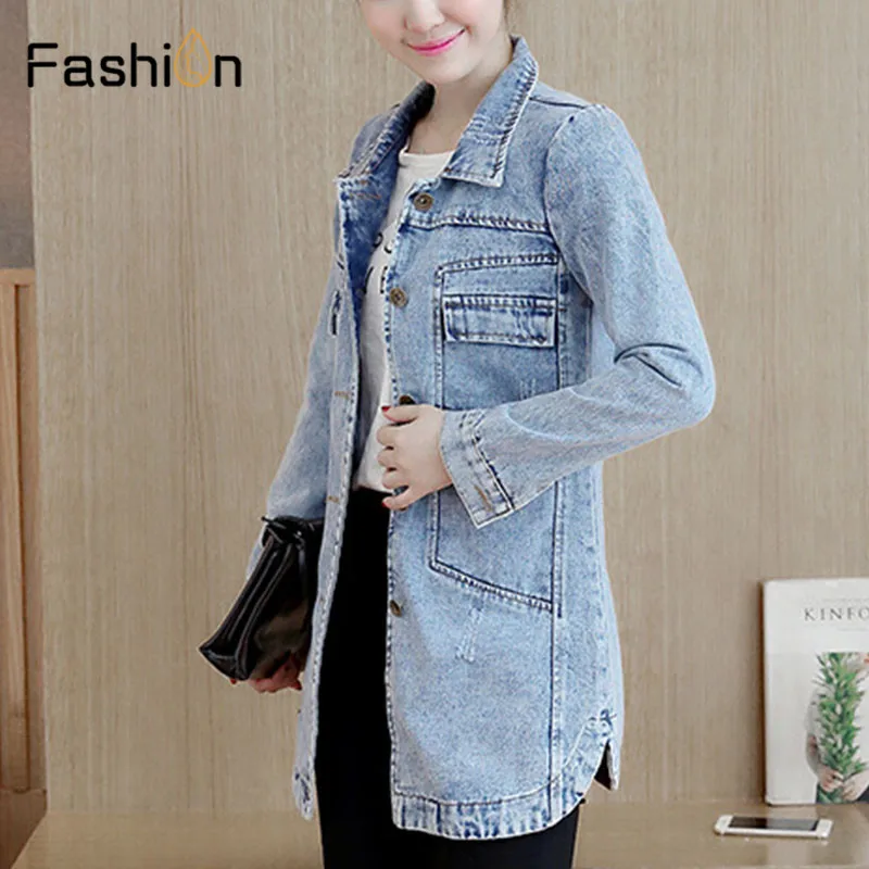 2018 Women Basic Coat Denim Jacket Winter Long Sleeve Jeans Jackets for Women Lady Slim Denim Coat Fit Casual Style Plus Size