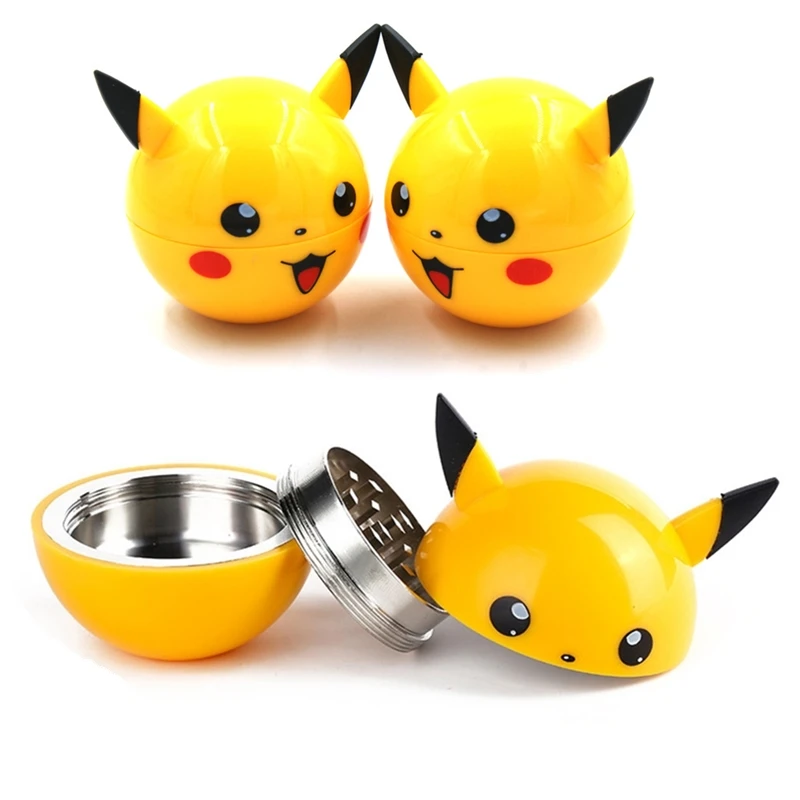

Funny Gift 55mm 3 parts zinc alloy bikachu herb grinder for tobacco weed