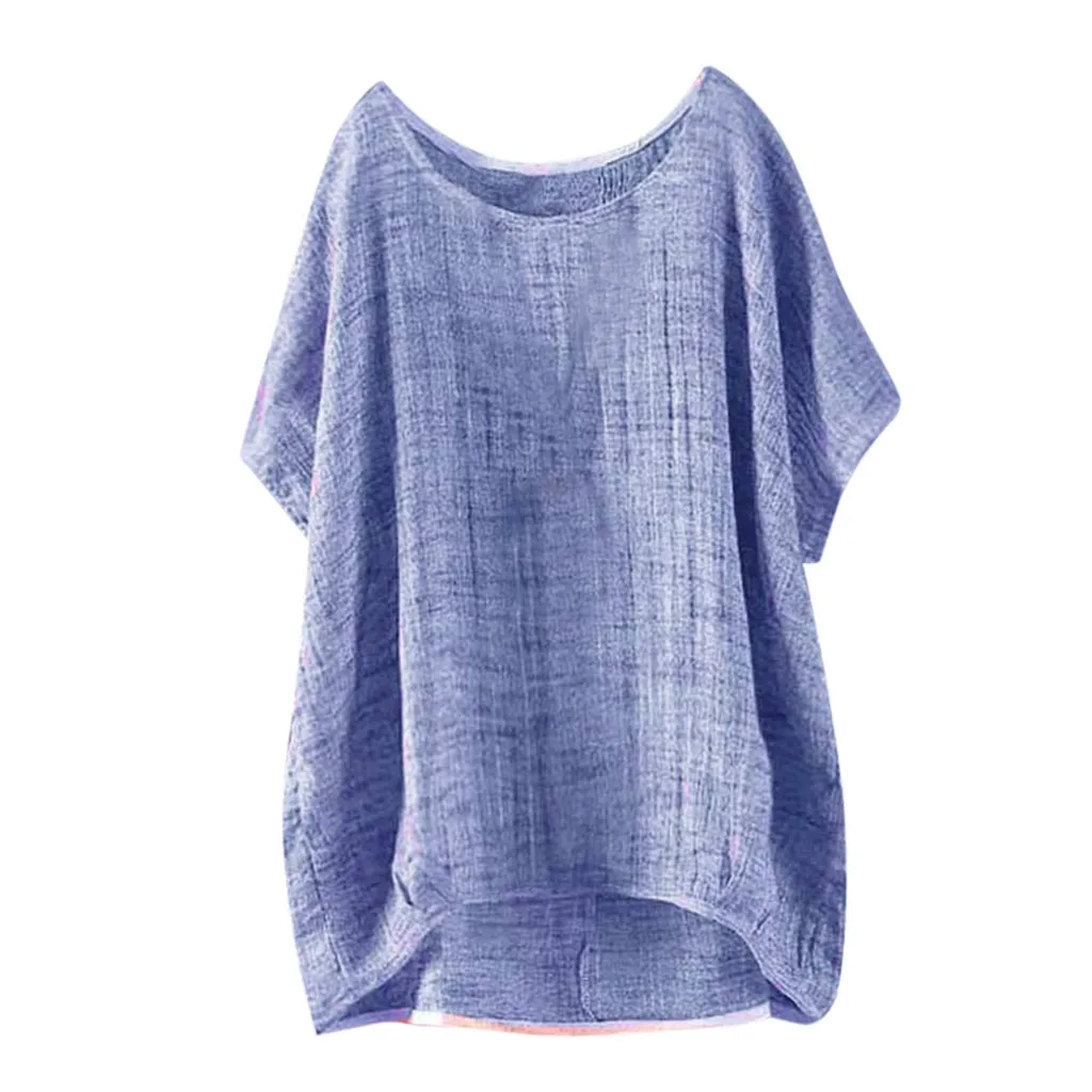 

Summer Shirts Round Collar Batwing Sleeve Casual Tops Linen Shirt Blouse Women Breathable Loose Plus Size Top Linen Blouse