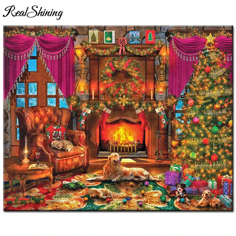 fireplace Christmas tree pet dog 999