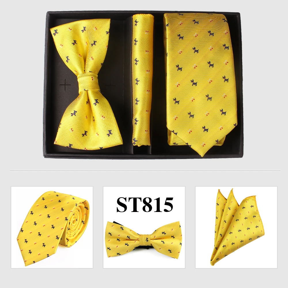 Новые наборы галстуков для рождественских подарков, галстук-бабочка, карманный квадратный набор для мужчин, деловой шейный галстук жениха, галстуки с коробкой - Цвет: LD28815