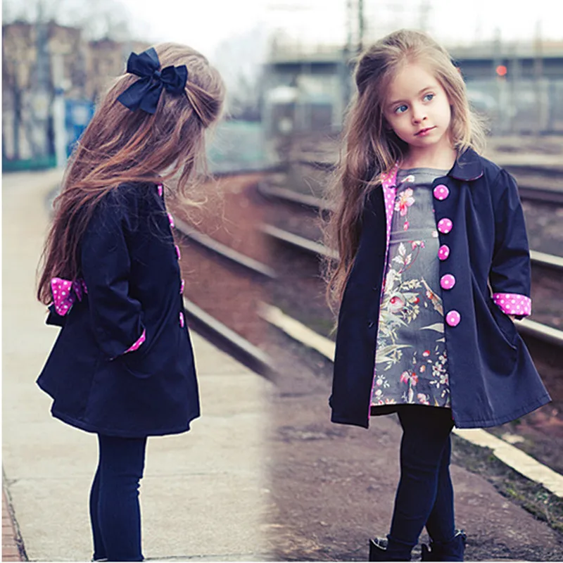 2018 Брендовое пальто в горошек для девочек на осень и весну, Детское пальто с отложным воротником, школьная ветровка принцессы для девочек