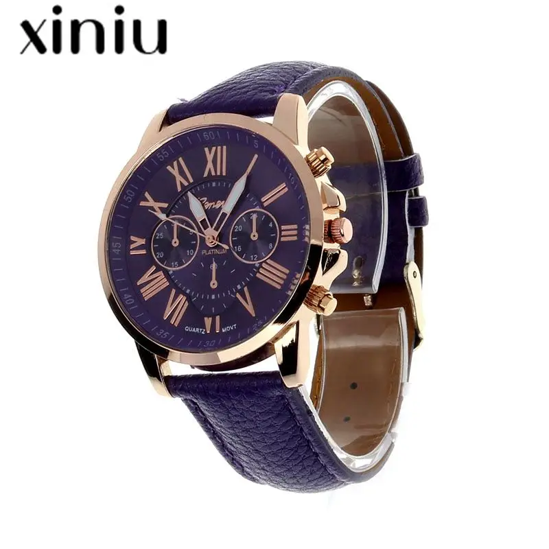 

XINIU brand quartz watch Women's Geneva Roman Numerals Faux Leather Analog wrist Watch 11 color unisex clock relogios femininos