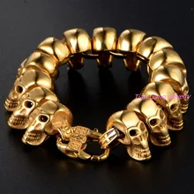 Fashion Jewelry 22CM Heavy Chain Link Gold Tone Stainless Steel Skull Bracelet Man Cool Mens Bracelets Bangles Wristband Gift