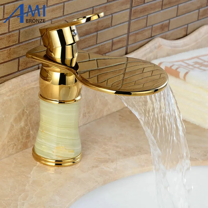 Newly Art Jade Body Bathroom Basin Faucet Brass Mixer Tap Golden Waterfall Faucets J310 цена Newly Art Jade Body Bathroom Basin Faucet Brass Mixer Tap Golden Waterfall Faucets J310 цены онлайн