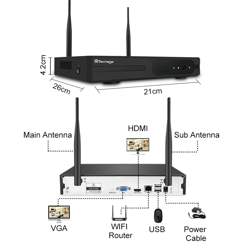 Techage 720P 4CH Wifi камера CCTV система безопасности 1MP беспроводной 2 ТБ HDD NVR открытый ночное видение P2P комплект видеонаблюдения Eseecloud