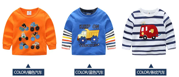 2018 Spring Autumn For 2-9 10 Years Children Cotton Striped Patchwork Cartoon Car Bus Truck Baby Kids Boys Long Sleeve T Shirts (10)