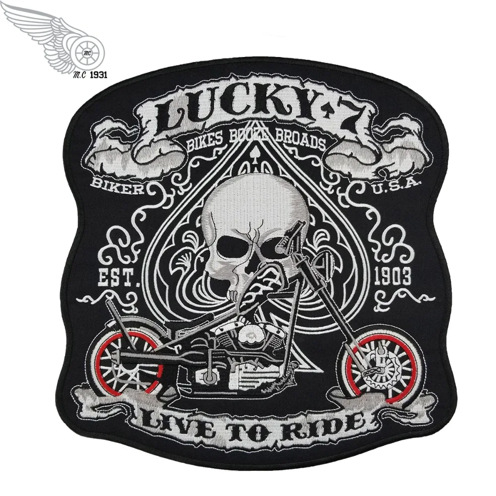Нашивки LIVE TO RIDE с черепом на удачу 7 Лопата в стиле панк мотоцикл вышивка утюгом