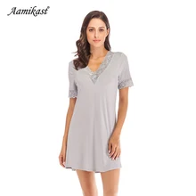 Aamikast Для женщин сексуальная женская ночная сорочка с v-образной горловиной с отделкой из кружева вырез одежда для сна спереди на шее, украшенное бантом оборками одежда для сна плюс Размеры