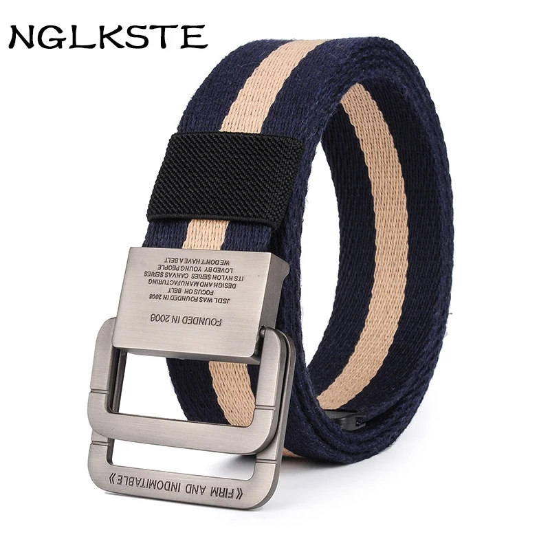 NGLKSTE Men's military Dacron belts metal double rings outdoor sports