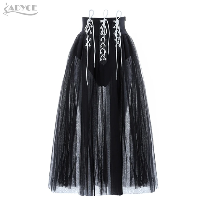 ADYCE новая летняя женская кружевная повязная юбка сексуальное вечернее платье длиной до щиколотки знаменитые вечерние юбки Черные Облегающие юбки - Цвет: Black