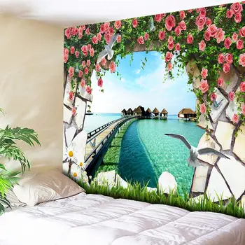 

Flowers Sea Tapestry Wall Hanging Boho Bedroom Decorative Wall Tapestry Living Room Hippie Tapestry Sofa Background Wall Cloth