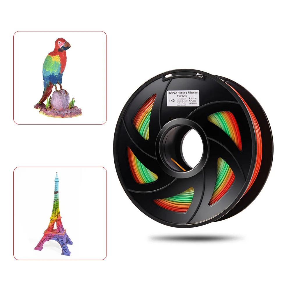 PLA 3D-принтер, нить, меняющая цвет радуги, многоцветная 1,75 мм, 1 кг, катушка, точность измерения 0,02 мм(цвет, Случайная