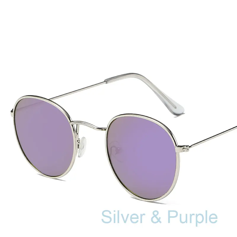Женские винтажные солнцезащитные очки для женщин, цветные линзы для глаз, круглые очки, прозрачные ретро солнцезащитные очки, роскошные Брендовые очки - Цвет линз: Silver Purple