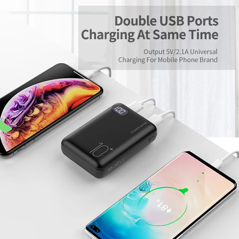 Cena RAXFLY 10000mAh Power Bank dla iPhone 11 Pro 7 przenośny szybki ładowanie Powerbank podwójny USB Travel zewnętrzny zestaw akumulatorów повербанк