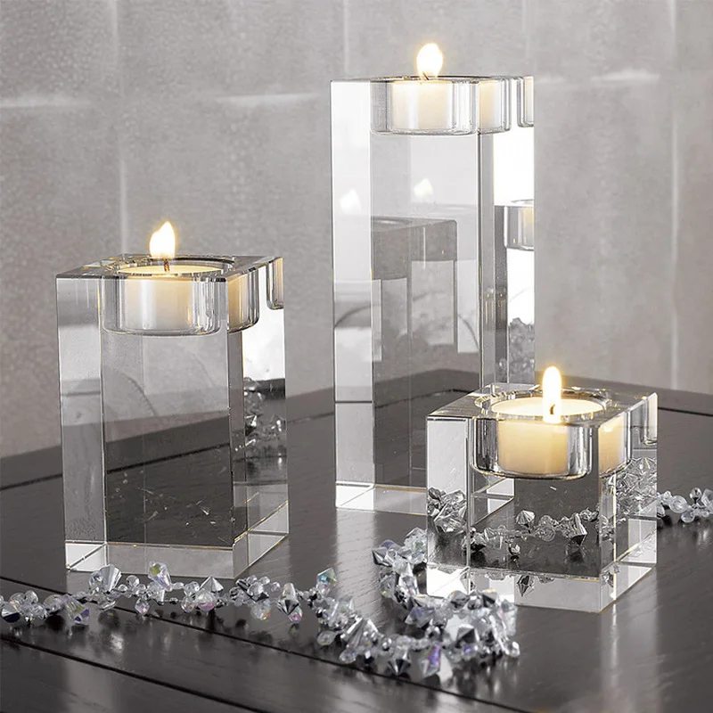 

3pcs Crystal Glass Cube Candle Holder 3D Glass Stand Tealight Candlestick Wedding Home Decor(Without Candle)