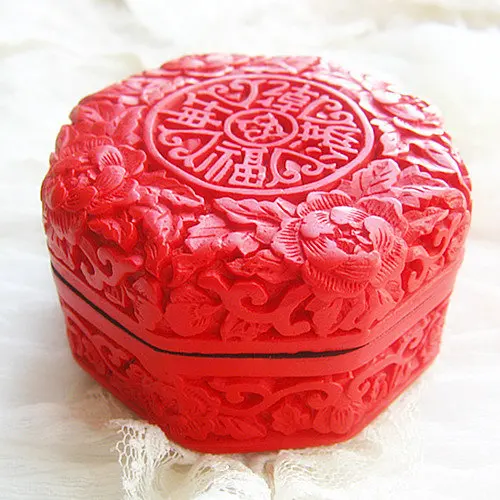 

Exquisite Chinese Flower Red Cinnabar Lacquer Flowers Auspicious Jewelry Box
