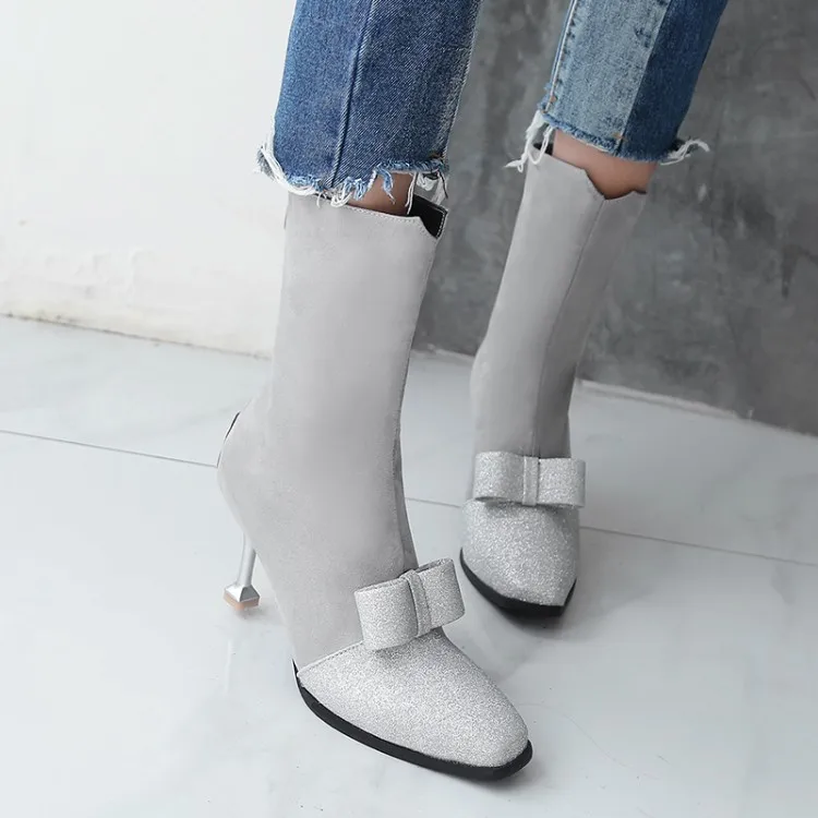 

Big Size 11 12 13 14 15 Square-headed fine-heeled wine cup with zipper at heel, flower barrel and calf fashion boots