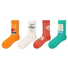 Женские носки, 1 пара, весна, новые модные длинные хлопковые цветные повседневные модные носки с принтом, новые модные женские счастливые носки